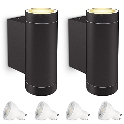 SSC-LUXon 2er Set ESMA Wandleuchte Aussen Up Down mit LED GU10 Lampen 3W warmweiß - Aussenleuchte schwarz IP54 wasserfest rund SSC-LUXon 2er Set ESMA Wandleuchte Aussen Up Down mit LED GU10 Lampen 3W warmweiß - Aussenleuchte schwarz IP54 wasserfest rund von SSC-LUXon