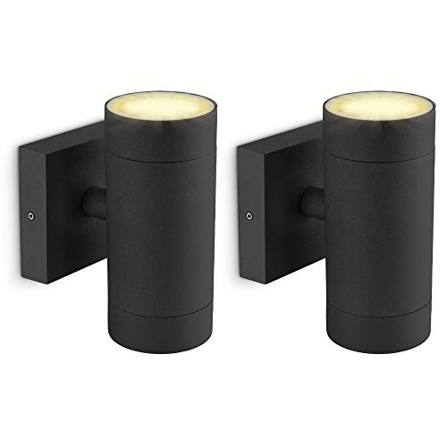 SSC-LUXon 2er Set ESMO Wandleuchte Aussen Up Down mit LED GU10 Lampen 3W warmweiß - Wand Aufbau Aussenleuchte IP54 schwarz rund von SSC-LUXon