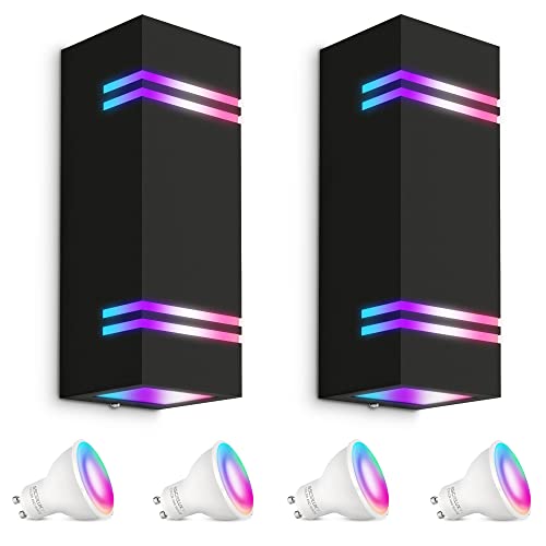 SSC-LUXon 2er Set JOVO-L Wandlampe schwarz modern IP44 inkl. 4x Smart WiFi RGB GU10 LEDs - Außenwandleuchte Up Down Steuerung App & Sprache SSC-LUXon 2er Set JOVO-L Wandlampe schwarz modern IP44 inkl. 4x Smart WiFi RGB GU10 LEDs - Außenwandleuchte Up Down Steuerung App & Sprache von SSC-LUXon