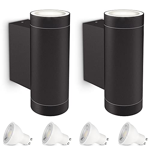 SSC-LUXon 2x ESMA Aussenleuchten Wand LED Up Down mit wechselbaren GU10 LED Lampen 3W neutralweiß - Wandlampe schwarz IP54 230V SSC-LUXon 2x ESMA Aussenleuchten Wand LED Up Down mit wechselbaren GU10 LED Lampen 3W neutralweiß - Wandlampe schwarz IP54 230V von SSC-LUXon