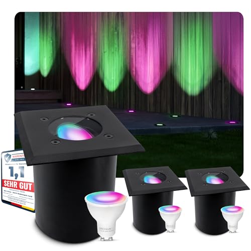 SSC-LUXon 3 Stück JUAVI Bodenleuchte Einbau aussen schwarz kompatibel mit Smart Speaker - Außenleuchte Garten mit Smart Home GU10 LED von SSC-LUXon