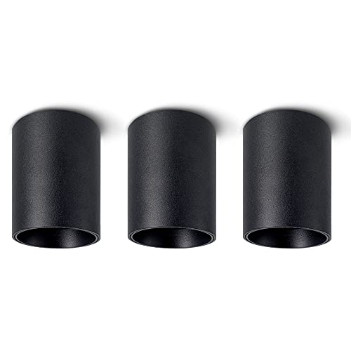 SSC-LUXon 3 Stück Mini Aufbauspots TOBI-S mit Fassung für GU10 (wechselbar) - Spotlight Lampe Decke in schwarz & rund von SSC-LUXon