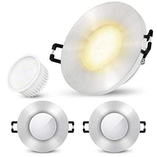 SSC-LUXon 3er Bundle BEDA Spot Downlight flach Schutzart IP65 mit LED tauschbar warmweiß 4W - Deckenspot Bad 230V gebürstet von SSC-LUXon