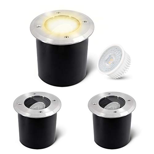 SSC-LUXon 3er Pack JADINA Bodeneinbaustrahler schwenkbar flach mit LED 5W warmweiß 230V - Bodenlampe befahrbar rund außen IP67 von SSC-LUXon