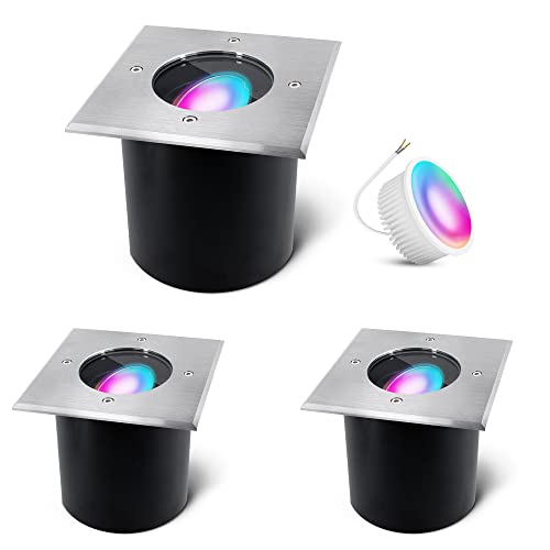 SSC-LUXon 3er Set JADINA Bodenlampe schwenkbar Aussen LED flach mit Smart Home RGB LED WLAN (steuerung per App & Sprache) - Bodenspot befahrbar von SSC-LUXon