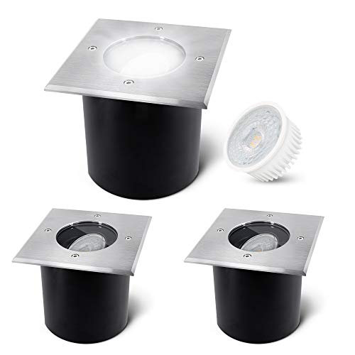 SSC-LUXon 3er Set JADINA Outdoor Bodenstrahler schwenkbar flach mit LED Lampe 4W 230V neutralweiß - Spot IP67 befahrbar eckig von SSC-LUXon