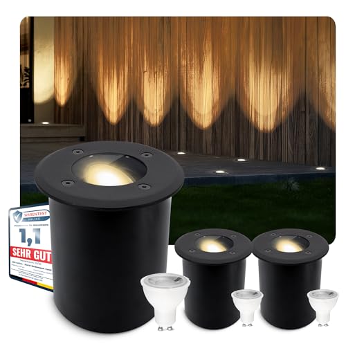 SSC-LUXon 3er Set JUAVI Bodeneinbauleuchte aussen IP67 LED - Bodenstrahler schwarz befahrbar - mit GU10 LED dimmbar 7W warmweiß von SSC-LUXon