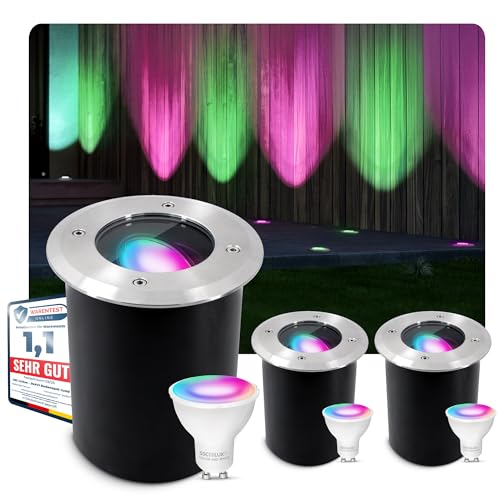 SSC-LUXon 3er Set JUAVI Bodeneinbaustrahler Aussen schwenkbar LED Smart GU10 WLAN RGB CCT - Bodenstrahler befahrbar Steuerung per App & Sprache von SSC-LUXon