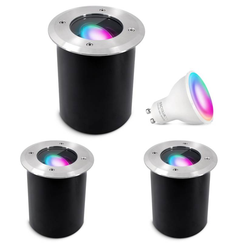 SSC-LUXon 3er Set Juavi Bodeneinbaustrahler Außen Schwenkbar Smart LED GU10 WLAN RGB CCT von SSC-LUXon