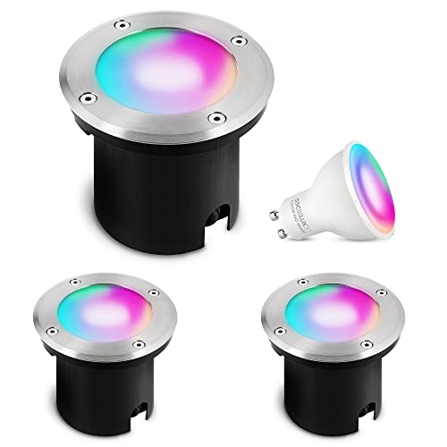 SSC-LUXon 3er Set MARNE Bodeneinbaustrahler Außen LED mit WLAN Smart GU10 RGB CCT - Bodenstrahler rund befahrbar Steuerbar über App & Sprache von SSC-LUXon