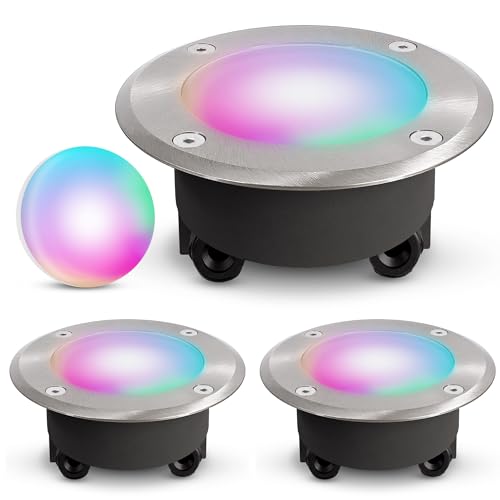 SSC-LUXon 3er Set VISKOS Bodeneinbaustrahler Aussen flach LED mit Smart Lampe WLAN RGB - Bodenstrahler befahrbar kompatibel mit Alexa, Siri & Google von SSC-LUXon