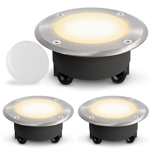 SSC-LUXon 3er Set VISKOS flache Bodenleuchte LED Außen IP67 - inkl GX53 LED 3W warmweiß 230V - durchschleifbare & runde Einbauleuchte von SSC-LUXon