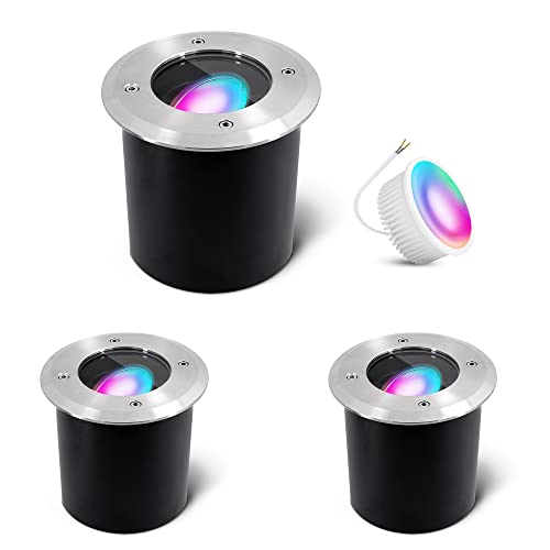 SSC-LUXon 3x JADINA Bodenstrahler Aussen LED schwenkbar flach mit Smarthome RGB LED WiFi (steuerung per Sprache & App) - Bodenleuchte befahrbar von SSC-LUXon