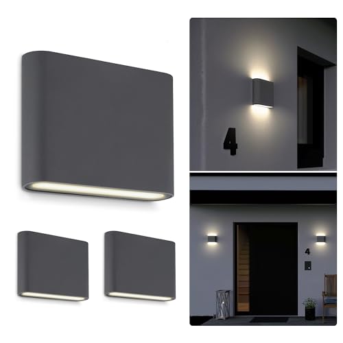 SSC-LUXon 3x TWEO Wandlampe Up and Down Lampe für Außen & Innen IP54 - Außenleuchte Wand LED anthrazit warmweißes Licht 230V von SSC-LUXon