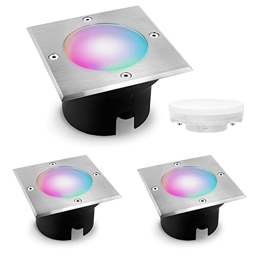 SSC-LUXon 3x VIROK Bodeneinbauleuchte LED außen flach mit Smart RGB+ Leuchtmittel WiFi - Bodenspots befahrbar kompatibel mit Alexa, Siri & Google von SSC-LUXon