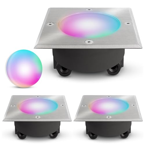 SSC-LUXon 3x VIROK Bodeneinbauleuchte LED außen flach mit Smart RGB+ Leuchtmittel WiFi - Bodenspots befahrbar kompatibel mit Alexa, Siri & Google von SSC-LUXon