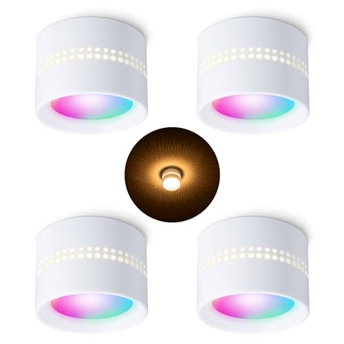 SSC-LUXon 4 Stück ALAPI Deckenspot weiß inkl. Smart Home GX53 LED Wifi RGBW - Aufputz Leuchte LED kompatibel mit Alexa, Siri & Google von SSC-LUXon