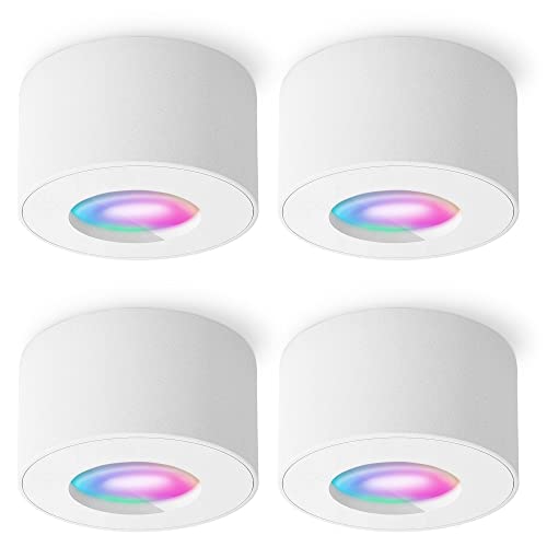 SSC-LUXon 4 Stück CELI-1 Aufbauspots Bad IP44 weiß inkl. 4x Smart RGB CCT LED Lampe - WiFi Spot kompatibel mit Alexa, Siri & Google von SSC-LUXon