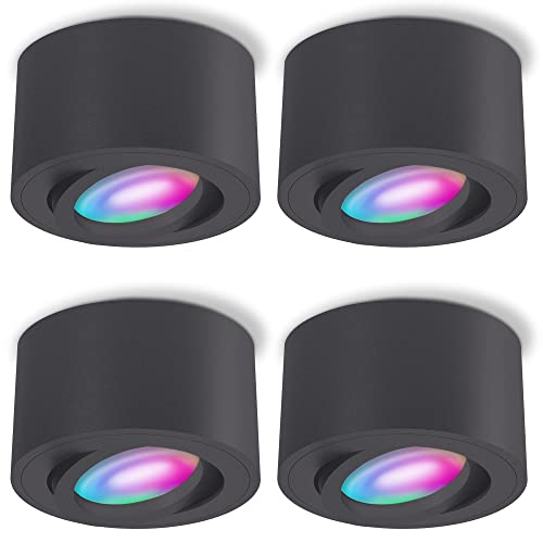 SSC-LUXon 4 Stück CELI-1N Aufbauspots flach schwenkbar kompatibel mit Alexa, Siri & Google - Deckenspot mit Smart RGB+W LED Lampe von SSC-LUXon