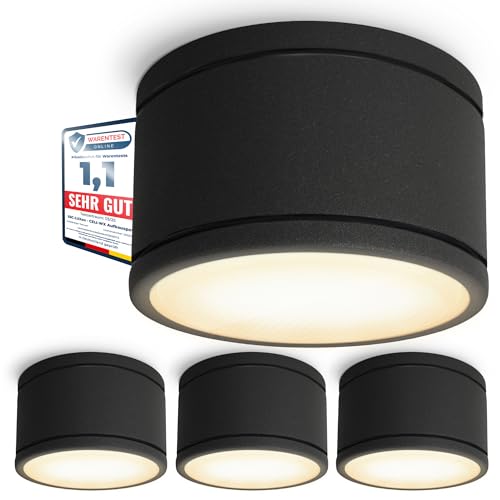 SSC-LUXon 4 Stück CELI-WX Aufbauleuchte Bad schwarz mit LED Leuchtmittel warmweiß GX53 230V - Spot IP44 Deckenlampe Außen 5W von SSC-LUXon