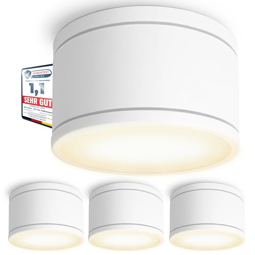 SSC-LUXon 4 Stück CELI-WX Aufbauspots dimmbar flach IP44 inkl. GX53 LED 4,5W warmweiß - 4x Aufbau LED Strahler weiß rund 230V von SSC-LUXon
