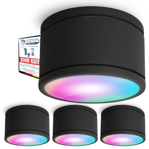 SSC-LUXon 4 Stück CELI-WX Aufbaustrahler Bad IP44 mit 4x LED Lampe GX53 kompatibel mit Alexa, Siri & Google - Spots WiFi Smart RGBW von SSC-LUXon