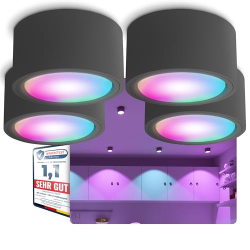 SSC-LUXon 4 Stück CELI-X Aufbauspot flach mit LED Leuchtmittel kompatibel mit Alexa, Siri & Google - Spot mit Smart LED RGB+W GX53 von SSC-LUXon