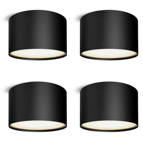 SSC-LUXon 4 Stück Deckenspot schwarz flach rund - pulverbeschichtete Aufbauleuchte LED 230V - Design Deckenleuchte warmweiß 6W von SSC-LUXon