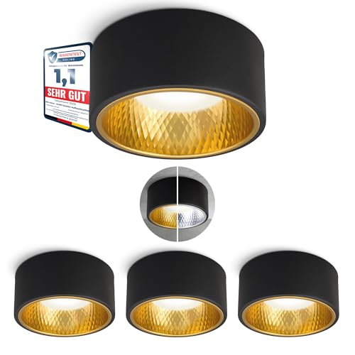 SSC-LUXon 4 Stück OLINO Aufputzleuchte schwarz LED wechselbare Front gold & silber - Aufputz Spot flach neutralweiß LED GX53 230V von SSC-LUXon