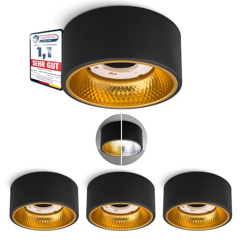 SSC-LUXon 4 Stück OLINO Deckenlampe schwarz gold rund mit wechselbare Front-Optik - GX53 Aufbauspot flach Design Deckenstrahler von SSC-LUXon