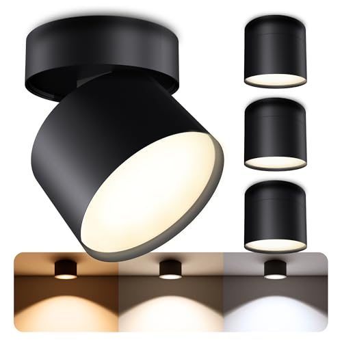 SSC-LUXon 4 Stück SAMU Decken Aufbauspots schwarz inkl. 4x GX53 LED 3W warm, neutral, tageslicht 3CCT - Aufputz Strahler Deckenleuchte von SSC-LUXon