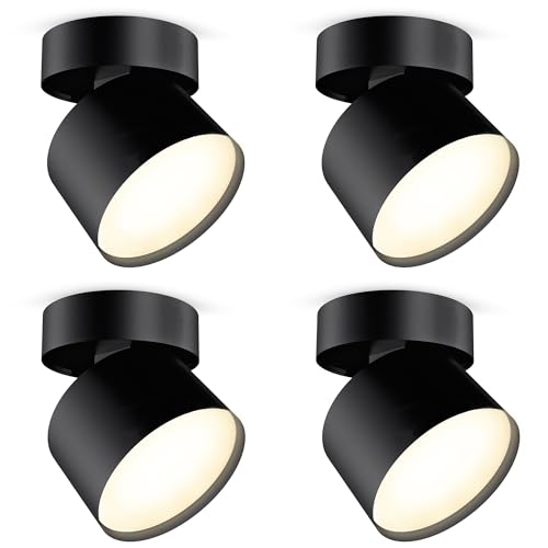 SSC-LUXon 4 Stück SAMU Decken Aufbauspots schwarz - mit GX53 LED 5W warmweiß dimmbar - schwenkbarer Aufputz Strahler - moderne Deckenleuchte von SSC-LUXon