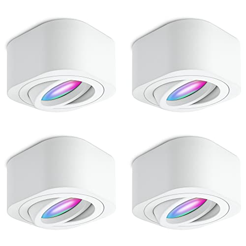 SSC-LUXon 4 Stück TEARA Aufbaustrahler flach weiß schwenkbar inkl. Smart RGB+ WLAN LED - Deckenstrahler Spot Steuerung per App & Sprache von SSC-LUXon