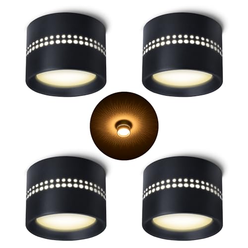 SSC-LUXon 4er Set ALAPI Deckenleuchte Spot schwarz mit indirektem Licht - kleine Aufputz Lampe flach inkl. GX53 Lampen warmweiß von SSC-LUXon
