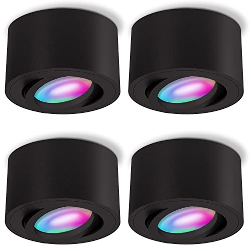 SSC-LUXon 4er Set CELI-1BM Aufbauspot flach schwenkbar schwarz mit WLAN Smart RGB LED Lampe - Deckenspot kompatibel mit Alexa, Siri & Google von SSC-LUXon