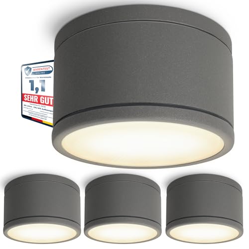 SSC-LUXon 4er Set CELI-WX Aufbaustrahler dimmbar IP44 für Außen & Bad mit LED GX53 warmweiß 5W - 4x Deckenspot 230V rund grau von SSC-LUXon