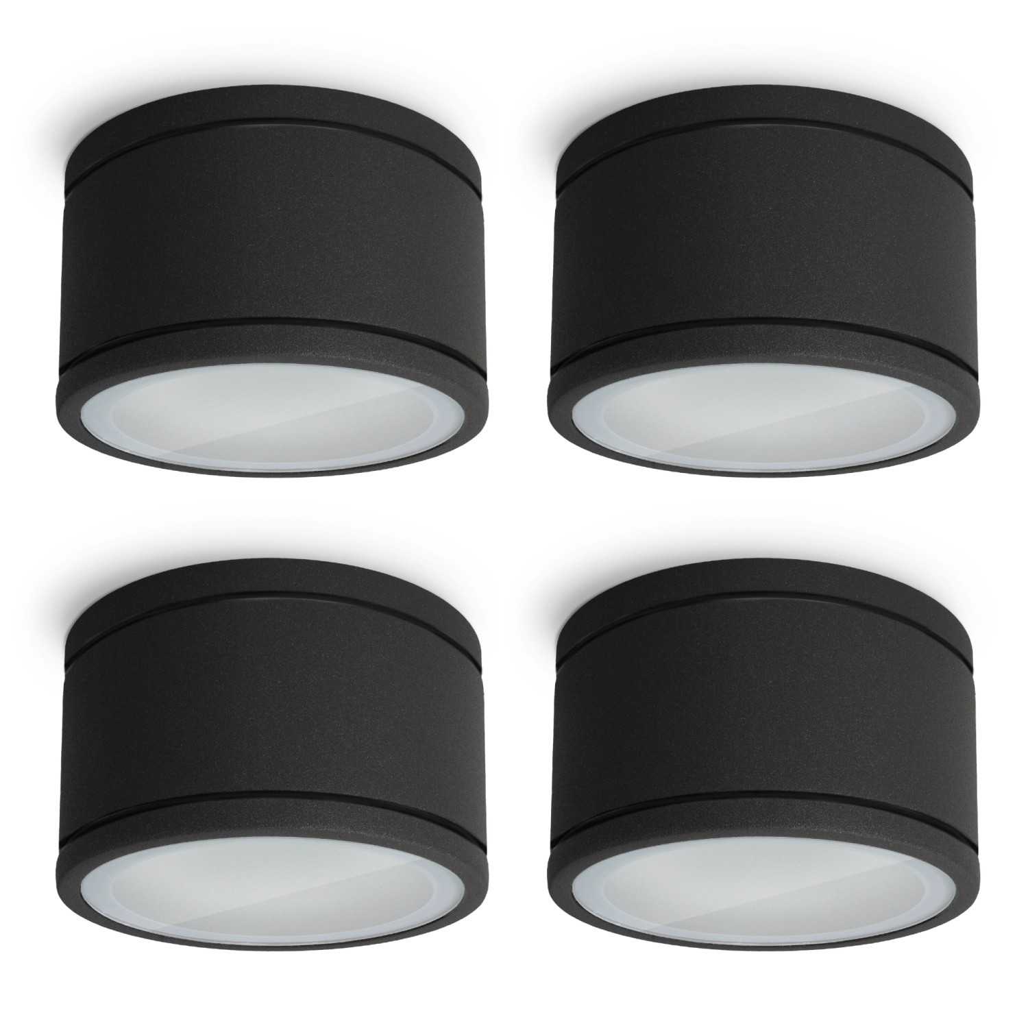 SSC-LUXon 4er Set Celi-WX LED Feuchtraum Aufbaustrahler IP44 Schwarz ohne Leuchtmittel mit GX53 von SSC-LUXon