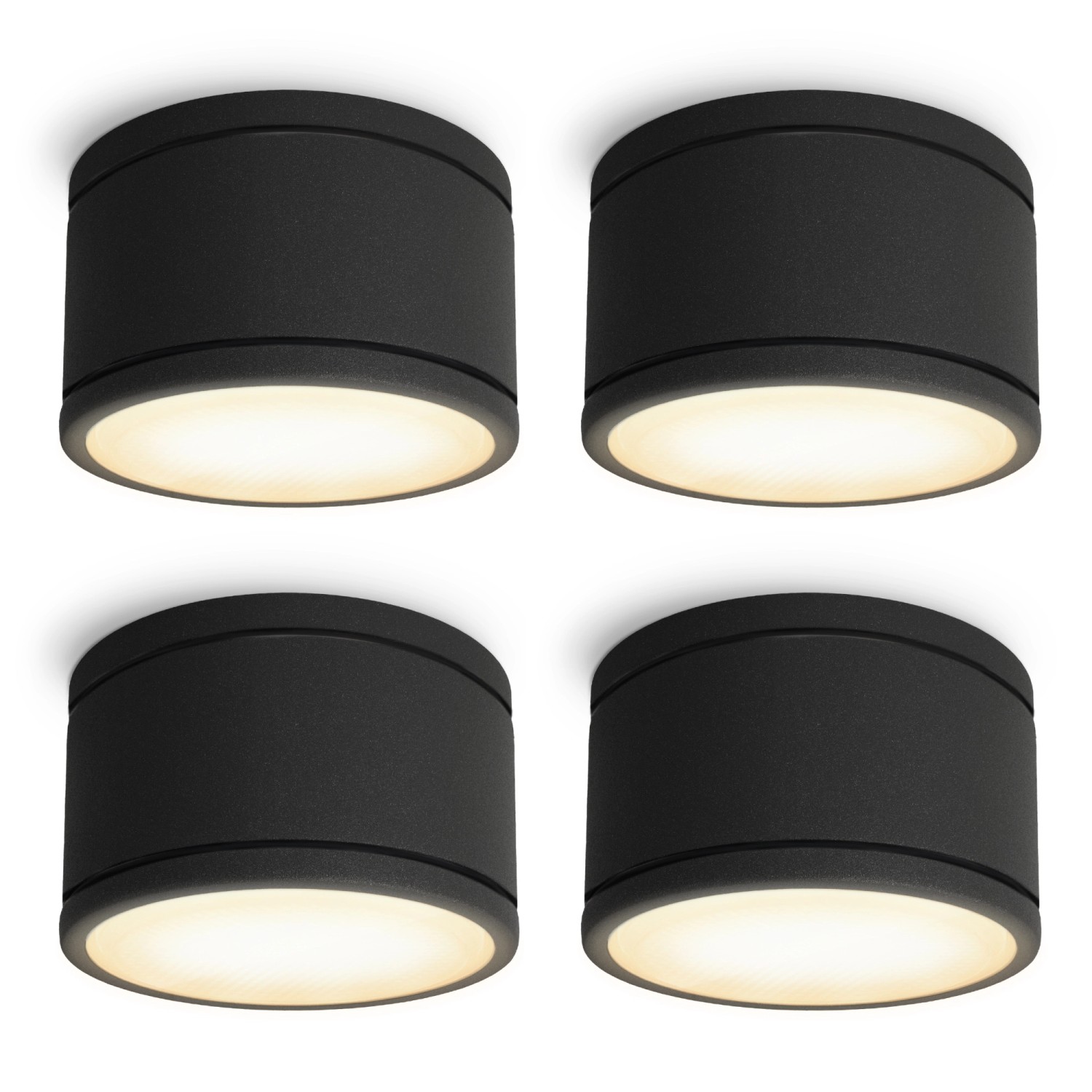 SSC-LUXon 4er Set Celi-WX LED Feuchtraum Deckenlampe IP44 Rund Schwarz mit GX53 5W Warmweiß von SSC-LUXon