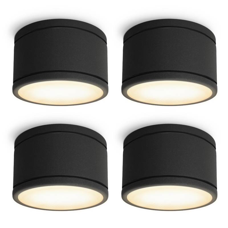 SSC-LUXon 4er Set Celi-WX LED Feuchtraum Deckenlampe IP44 Rund Schwarz mit GX53 5W Warmweiß von SSC-LUXon