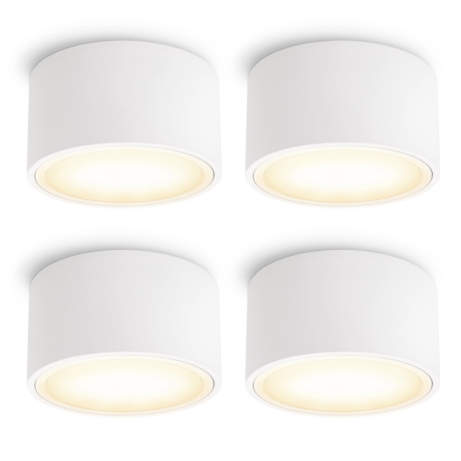 SSC-LUXon 4er Set Celi-X LED Aufbauspot Flach Weiß mit Großer Lichtfläche und GX53 5W Warmweiß von SSC-LUXon