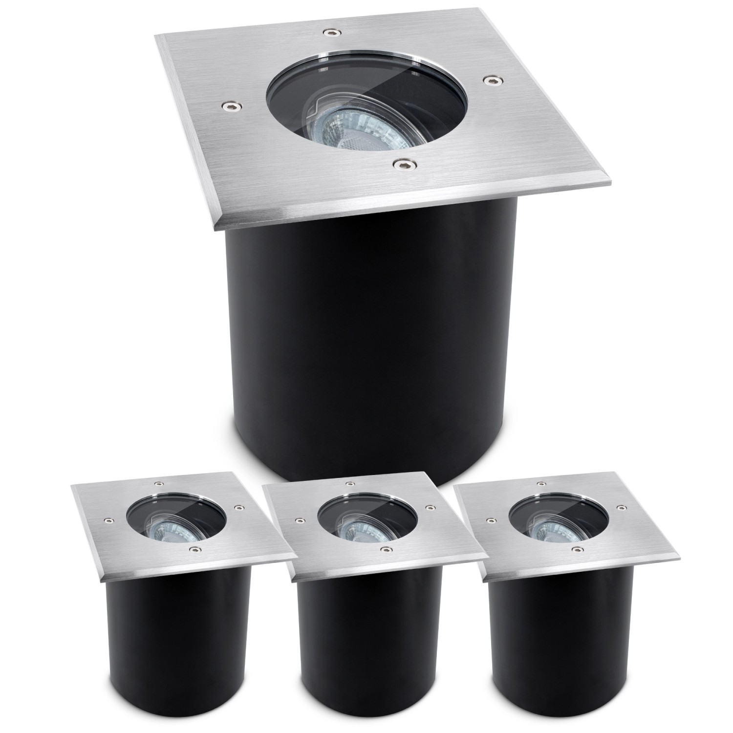 SSC-LUXon 4er Set Juavi Bodeneinbaustrahler Eckig Silber IP67 Schwenkbar für GU10 ohne Leuchtmittel von SSC-LUXon