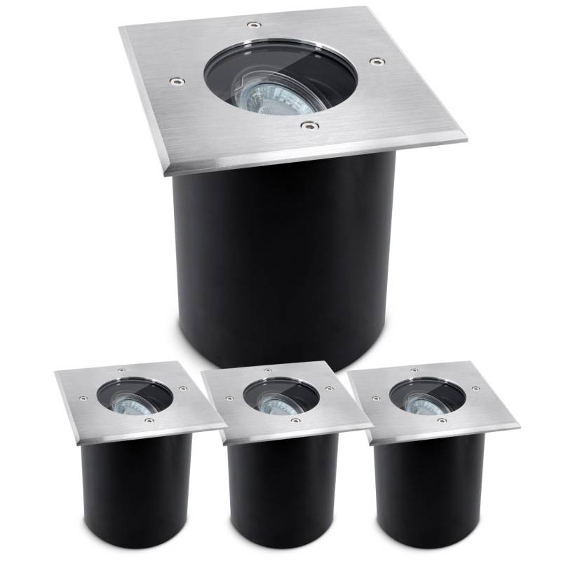 SSC-LUXon 4er Set Juavi Bodeneinbaustrahler Eckig Silber IP67 Schwenkbar für GU10 ohne Leuchtmittel von SSC-LUXon