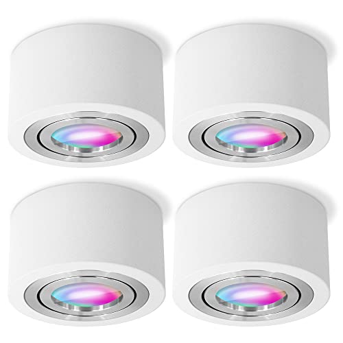 SSC-LUXon 4er Set LUZA Bad Aufbauspot LED flach weiß IP44 inkl. Smart RGB+ WLAN LED - Deckenstrahler Spot kompatibel mit Alexa, Siri & Google von SSC-LUXon