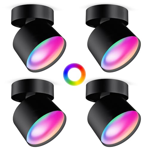 SSC-LUXon 4er Set SAMU Decken Aufbauspot schwarz schwenkbar - mit 4 Smart GX53 LED 6W RGB CCT WLAN - kompatibel mit Alexa, Siri & Google von SSC-LUXon