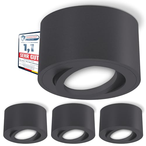 SSC-LUXon 4er SetCELI-1N Deckenspots flach mit LED fourSTEP Dimmen ohne Dimmer 4W neutralweiß 230V - Aufbauspot schwenkbar anthrazit von SSC-LUXon