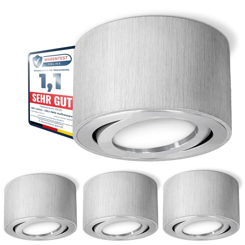 SSC-LUXon 4x CELI-1A Aufbauspot flach Alu gebürstet Ø80x50mm Aufputz Spot - Aufbauleuchte schwenkbar Fassung für 1x LED Modul von SSC-LUXon