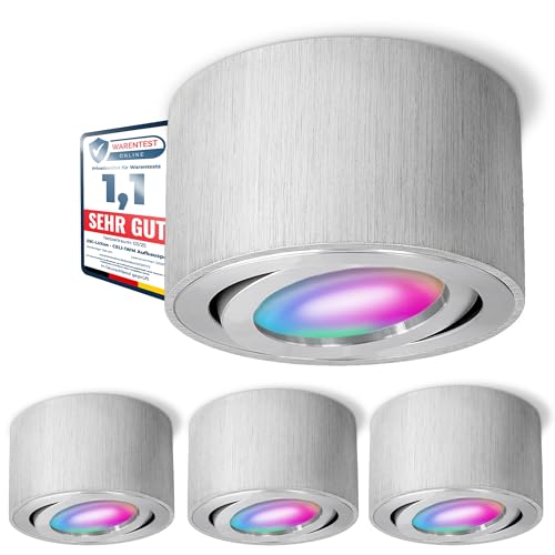 SSC-LUXon 4x CELI-1A Aufbauspot flach schwenkbar gebürstet mit Smart RGB CCT LED Leuchtmittel - WLAN Spot steuerung per App & Sprache von SSC-LUXon