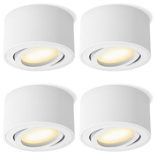 SSC-LUXon 4x CELI-1WM Aufbauspot dimmbar und schwenkbar LED warmweiß - Aufputz Strahler Decke flach weiß mit LED Leuchtmittel von SSC-LUXon