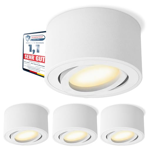 SSC-LUXon 4x CELI-1WM Aufbauspot dimmbar und schwenkbar LED warmweiß - Aufputz Strahler Decke flach weiß mit LED Leuchtmittel von SSC-LUXon