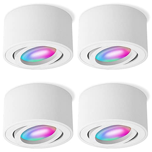 SSC-LUXon 4x CELI-1WM Aufbauspot flach weiß schwenkbar inkl. Smart RGB CCT LED Lampe - LED Deckenspot WLAN kompatibel mit Alexa, Siri & Google von SSC-LUXon
